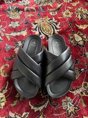 Aquatalia Black Padded Crossover Slide Sandals